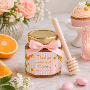 Cute Orange Citrus Baby Shower Thank you Honey Jar Favors