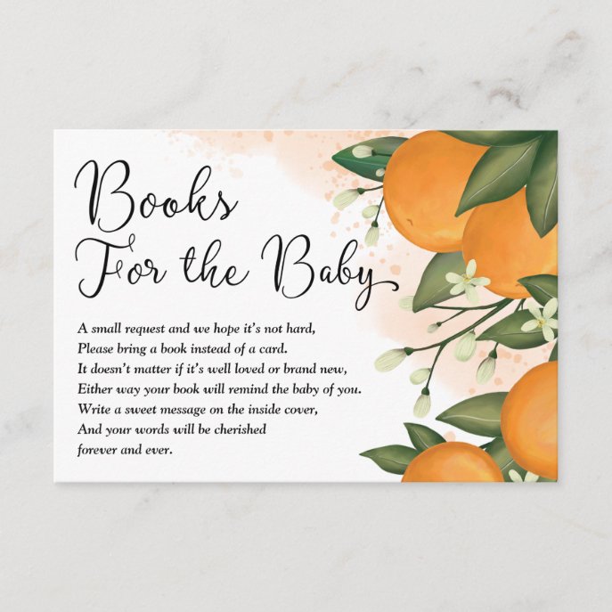 Cute Orange Citrus Greenery Books for Baby Enclosure Card