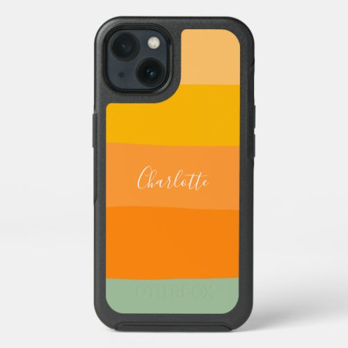 Cute Orange Color Block Personalized Script Name iPhone 13 Case