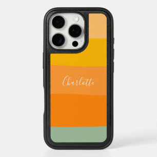 Cute Orange Color Block Personalized Script Name iPhone 16 Pro Case