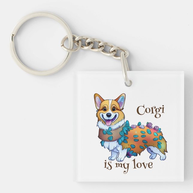 Cute Orange corgi for  a positive mood  Keychain (Front)
