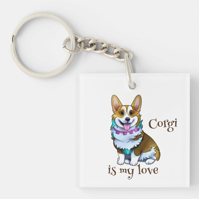 Cute Orange corgi for  a positive mood  Keychain (Front)
