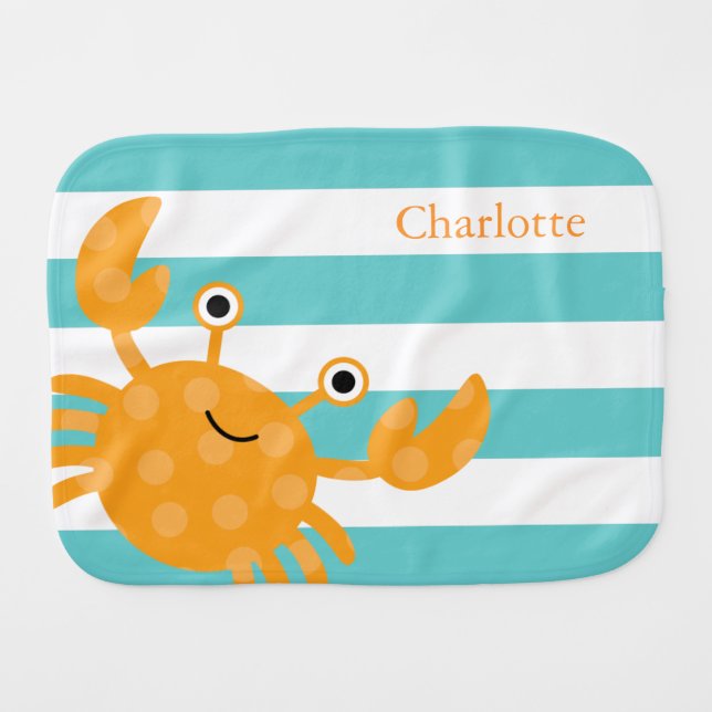 Cute Orange Crab Baby Burp Cloth (Front Horizontal)