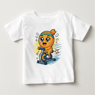 Cute Orange Cycling Exercise Bike Cartoon Workout Baby T-Shirt