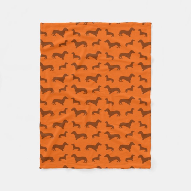 Cute orange dachshund pattern fleece blanket (Front)