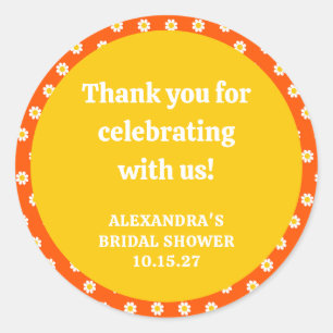 Cute Orange Daisy Bridal Shower Custom Thank You Classic Round Sticker
