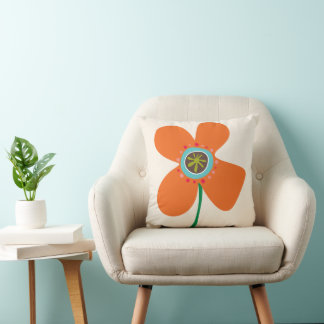 Cute Orange Daisy Pop Chic Summer Flowers Pattern Throw Pillow