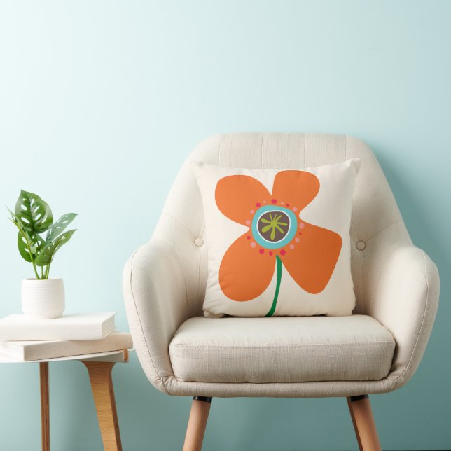 Cute Orange Daisy Pop Chic Summer Flowers Pattern Throw Pillow (Chair)