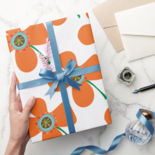 Cute Orange Daisy Pop Summer Flower Whimsical Gift Wrapping Paper