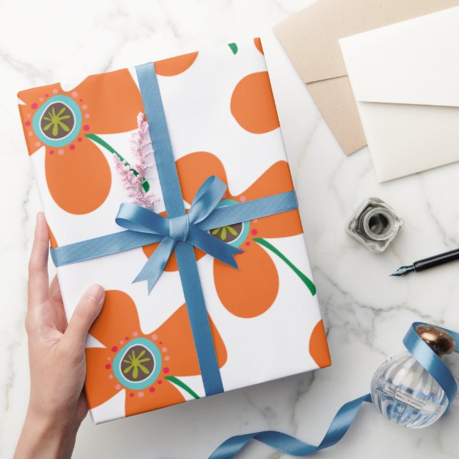 Cute Orange Daisy Pop Summer Flower Whimsical Gift Wrapping Paper (Gifting)