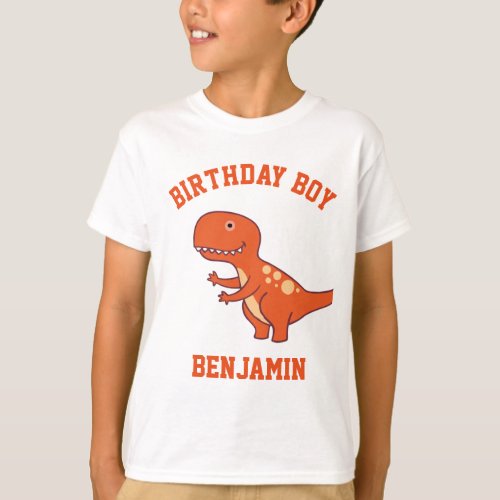 Cute Orange Dinosaur Birthday Party T_Shirt