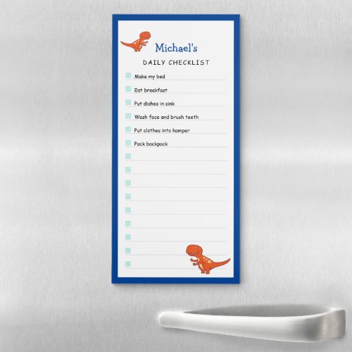 Cute Orange Dinosaur Blue Daily Chore Checklist Magnetic Notepad
