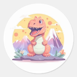 Cute orange dinosaur classic round sticker