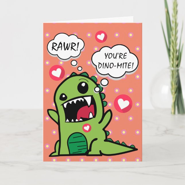 Cute Orange Dinosaur Dino Mite Happy Birthday Card (Front)