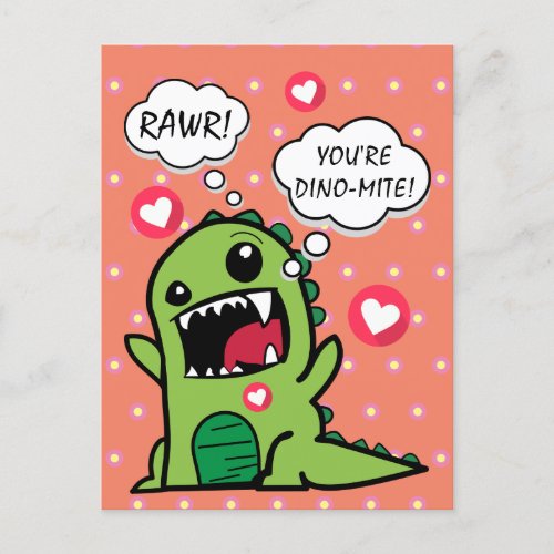 Cute Orange Dinosaur Dino Mite Kids Hello Postcard