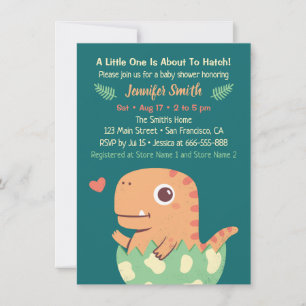 Cute Orange Dinosaur Hatches From Egg Baby Shower Invitation