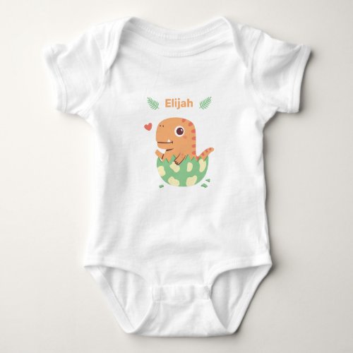 Cute Orange Dinosaur In Egg Newborn Personalized Baby Bodysuit