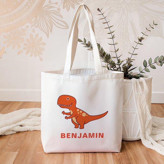 Cute Orange Dinosaur Kids Tote Bag (Creator Uploaded)