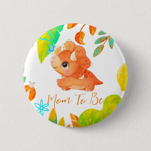Cute Orange Dinosaur Mom To Be Button