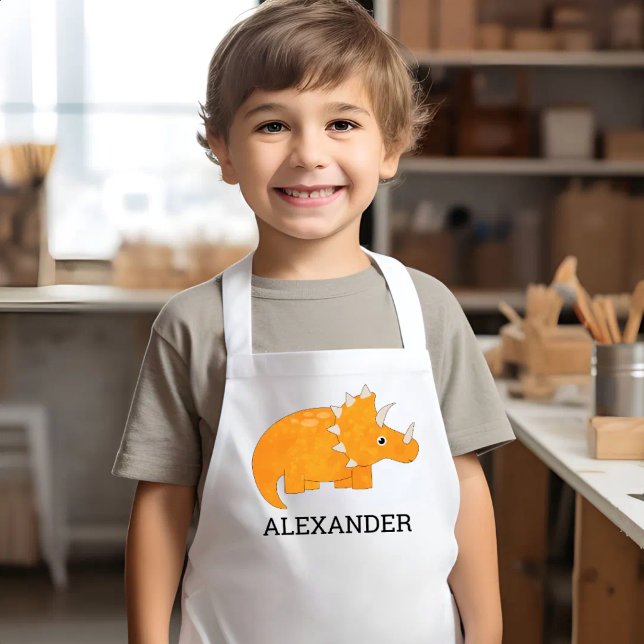 Cute Orange Dinosaur Personalized Kids' Apron (Creator Uploaded)