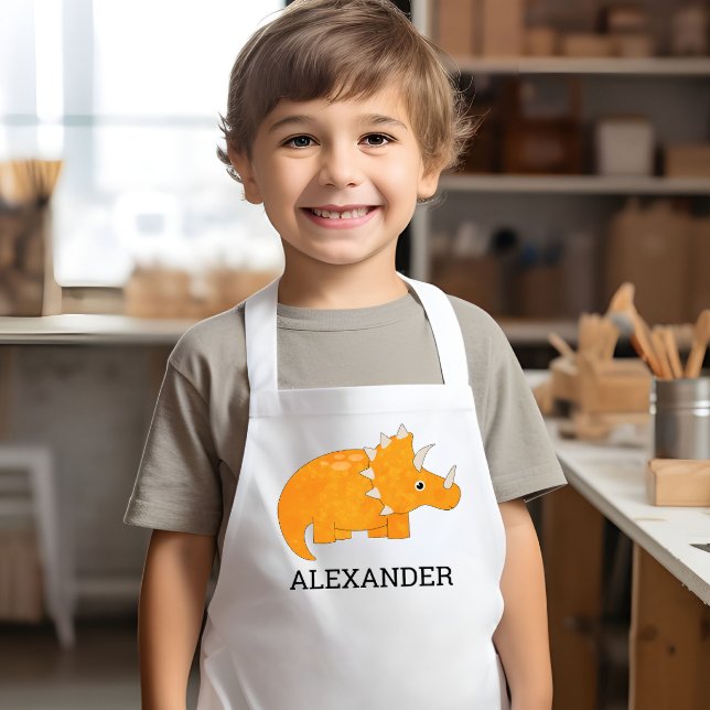 Cute Orange Dinosaur Personalized Kids' Apron (Creator Uploaded)