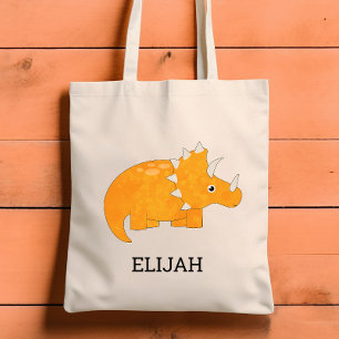 Cute Orange Dinosaur Personalized Kids Tote Bag