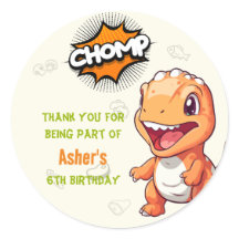 Cute Orange Dinosaur T-Rex Party Favor Round