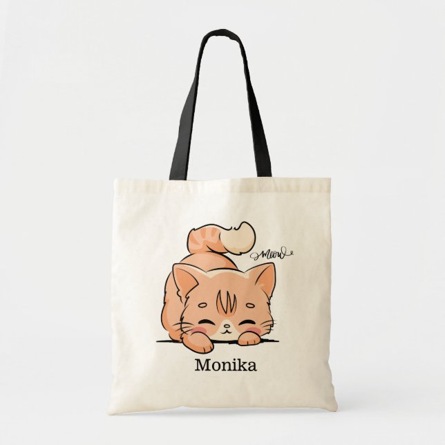 Cute Orange Doddle Cat Lover Meow Monogram  Tote Bag (Front)