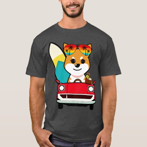 Cute orange dog driving to the beach T_Shirt
