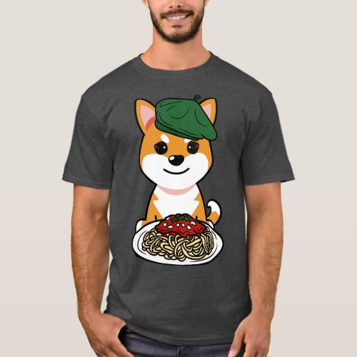 Cute orange dog eating spaghetti T_Shirt