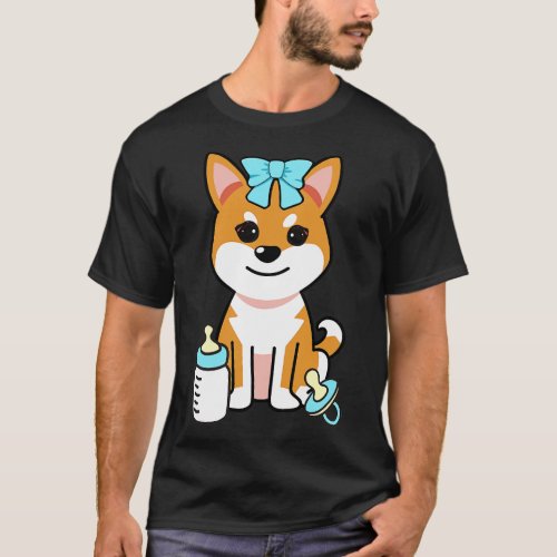 Cute orange dog Gender reveal its a boy T_Shirt