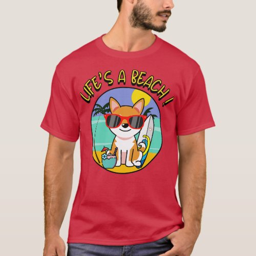 Cute orange dog Goes to the beach T_Shirt