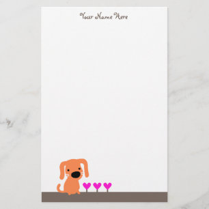 Cute Orange Dog & Hearts Stationery