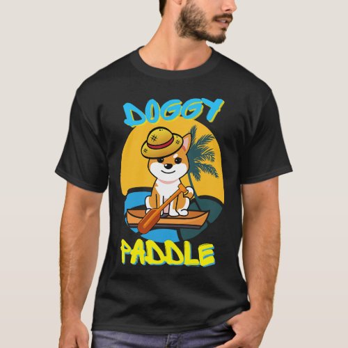 Cute Orange Dog is paddling on a boat T_Shirt