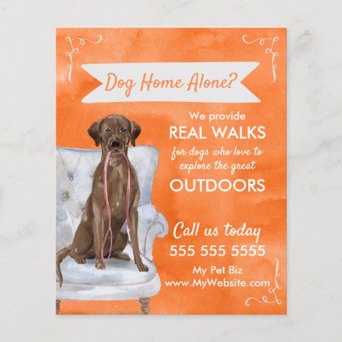 Cute Orange Dog Walker Flyer with Swirls Banner