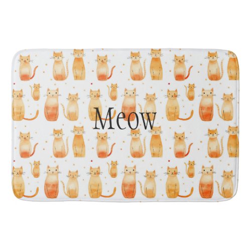 Cute Orange Dots and Cats Bath Mat