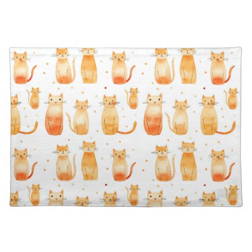 Cute Orange Dots and Cats Cloth Placemat