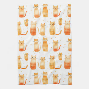 Cute Orange Dots and Cats Kitchen Towel