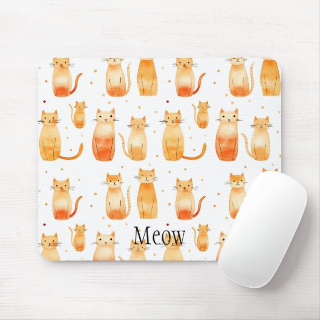Cute Orange Dots and Cats Mouse Pad (With Mouse)