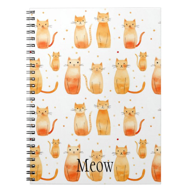 Cute Orange Dots and Cats Notebook (Front)