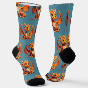 Cute Orange Dragon Socks