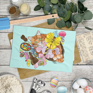 Cute Orange Easter Cat Kitchen Towel