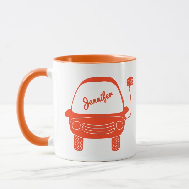 Cute Orange Electric Car Personalized Mug (Left)