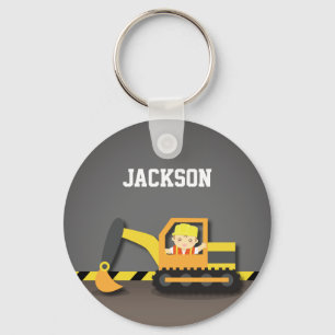 Cute Orange Excavator Construction Builder Boy Keychain