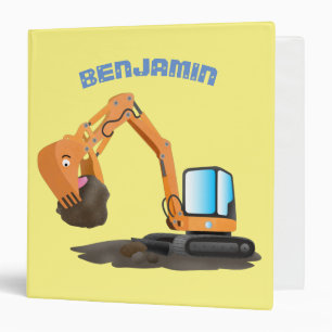 Cute orange excavator digger cartoon 3 ring binder