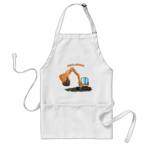 Cute orange excavator digger cartoon adult apron
