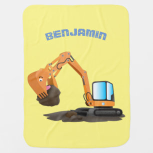 Cute orange excavator digger cartoon baby blanket