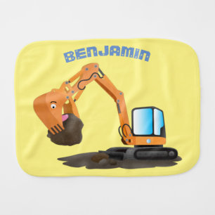 Cute orange excavator digger cartoon baby burp cloth
