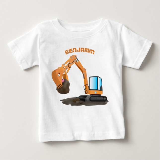 Cute orange excavator digger cartoon baby T-Shirt (Front)