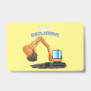 Cute orange excavator digger cartoon badge